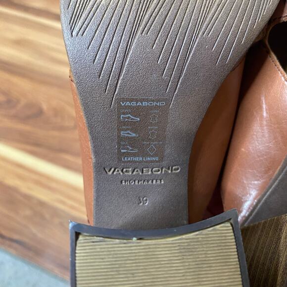 VAGABOND Brown Leather Cross Strap Block Heel Slide Sandals Size 9 - Picture 9 of 10